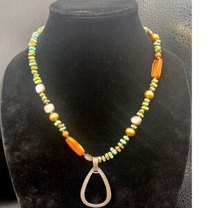 Vintage Silpada Bead Necklace Hammered Hoop‎ Pendant Retired